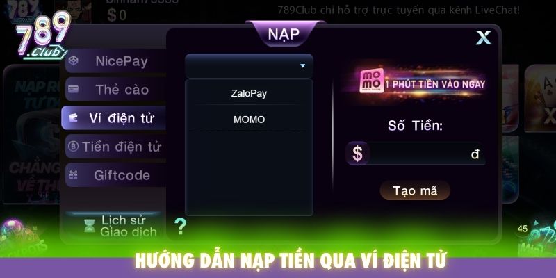 Hướng dẫn nạp tiền qua ví điện tử